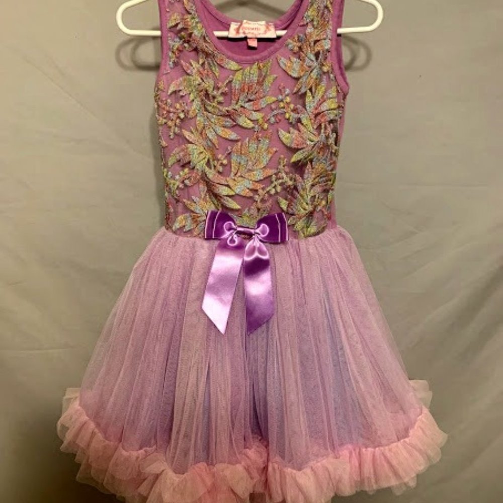 Popatu 4T Purple Tutu Dress with Beautiful Floral Embroidered Design